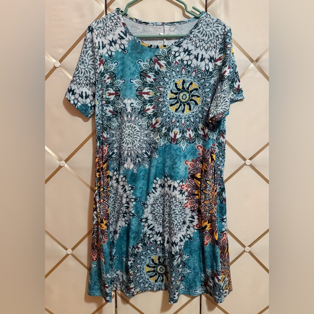 🛑CLEARANCE😮elescat | Boho Summer T-Shirt Dress w/Pockets | Large | EUC
